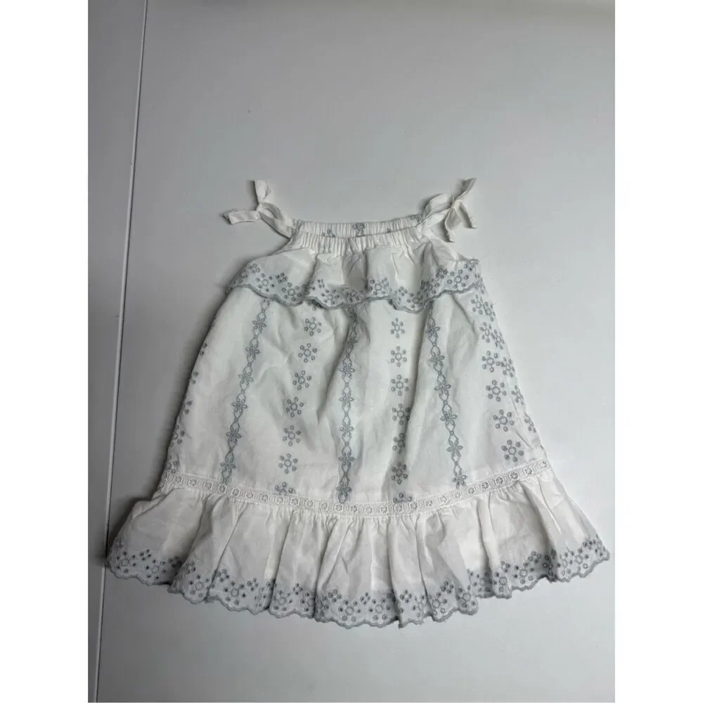 Gap Baby Cotton Embroidered Dress Lined Ruffled Size 3-6 months White Gray